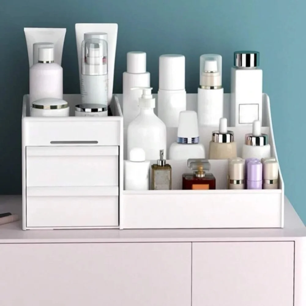 1pc White Drawer Cosmetic Storage Box, Makeup Organizer With Dividers